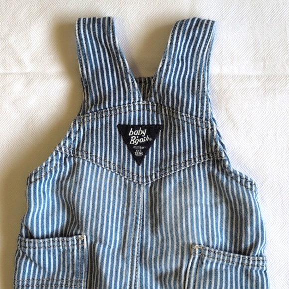 oshkosh b'gosh railroad stripe comfy stretch knit denim overalls 6 months baby - Picture 8 of 8